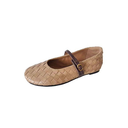 Westory2025年春季圆头平跟牛皮编织玛丽珍休闲老钱风浅口单鞋W25AE58271 商品图4