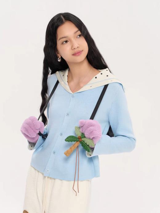 heris/H53101/奶油撞色波点 正反两穿设计 海军翻领开衫毛衣短外套 商品图1