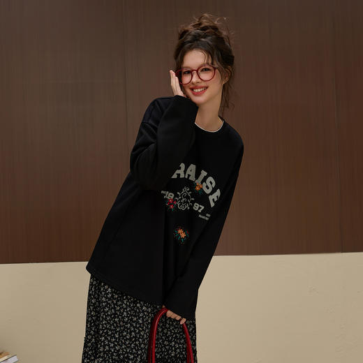 三彩独醒2025冬季新款休闲刺绣卫衣圆领宽松落肩袖F 商品图2