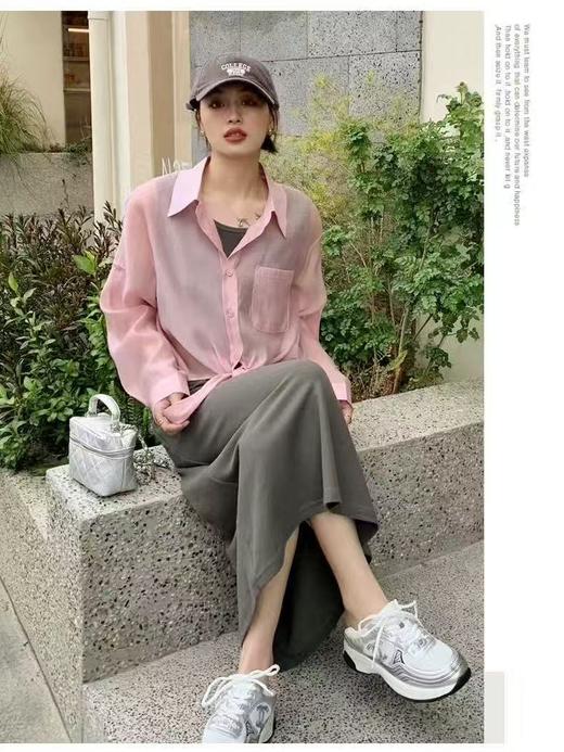 【清仓特卖】74%天丝粉色夏季薄款单件系结衬衫-喜出 商品图1