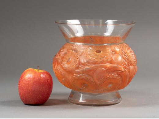 独角鹿西洋古董1930年法国顶级水晶工坊莱俪LALIQUE设计出品「SOUCIS 金盏花」主题橘色欧泊水晶花瓶 商品图1