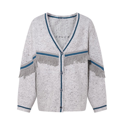 两三事梵高文艺 绘空事 2025秋季新款贴布绣流苏装饰毛衣开衫女 商品图4