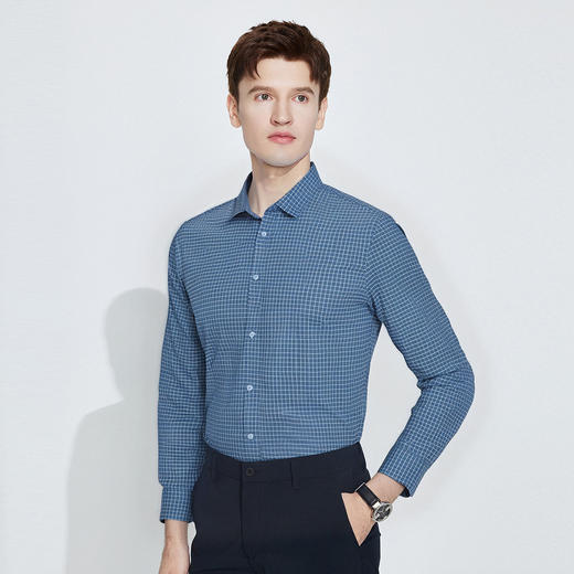 罗蒙春秋长袖格子衬衫男士亲肤柔软商务风气质上班通勤男士衬衣 商品图2