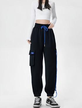 【秋上新】2860潮牌设计感拼色绳收口休闲卫裤-喜出