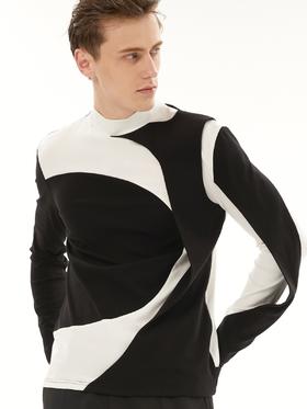 TIWILLTANG启世录 SETS 结构层次精梳棉黑白长袖T恤