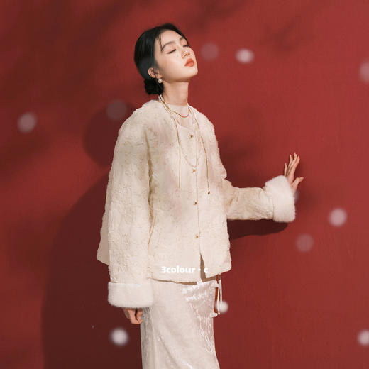 三彩【花影流光】2025冬季新款90白鹅绒羽绒服绣花宽松短款外套C 商品图1