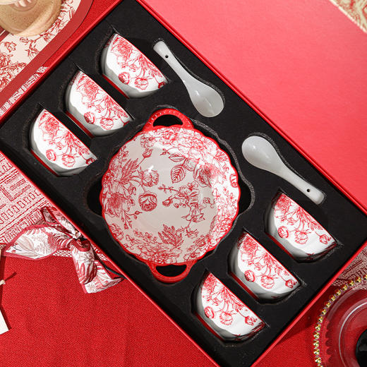 【新中式❗️釉下彩陶瓷餐具套装】生活中的一日三餐，都需要一份温馨 送上祝福满满的礼盒，愿享受美好食光！礼品碗精品红玫瑰餐具套装家用乔迁商务活动 商品图1