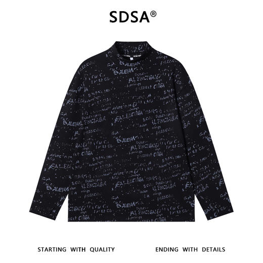 T4775SDSA男士秋冬新款痞帅男装复古港风半高领T恤满印字母情侣上衣 商品图1
