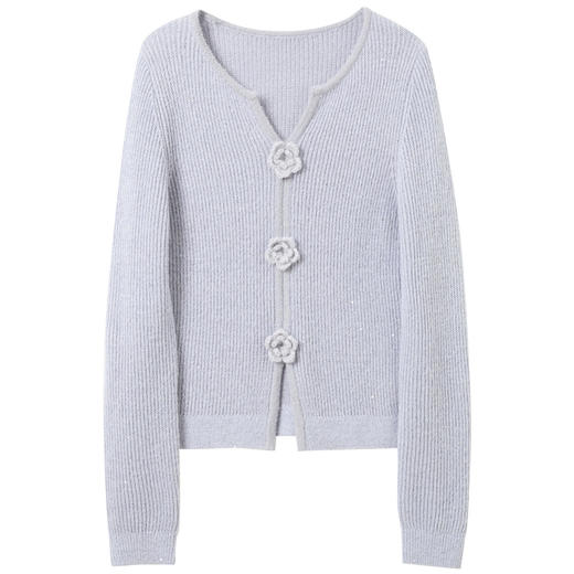 三彩2025冬季新款亮片针织衫V领毛衫开叉上衣套头修身M 商品图4