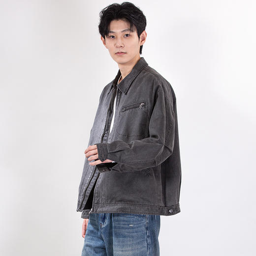 DRONKOO 2025 翻领左胸斜拉链隐形贴袋绒感料中厚夹克 商品图2