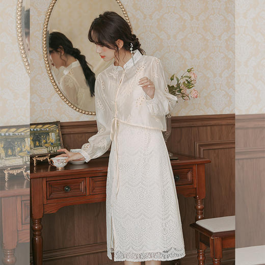 西遇新中式改良旗袍套装女秋季新款国风立领开衫连衣裙两件套SS051447 商品图3