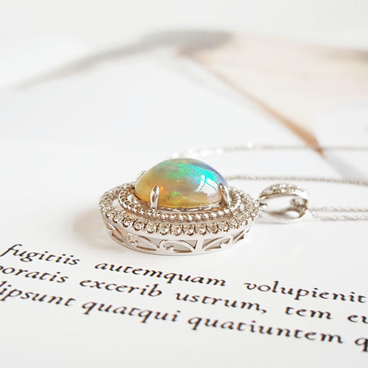 【天然正品】AU750白金豪镶钻镶天然强变彩4.26克拉欧泊（希望、平安）吊坠项链290825NJS09 现售价：6880 商品图6