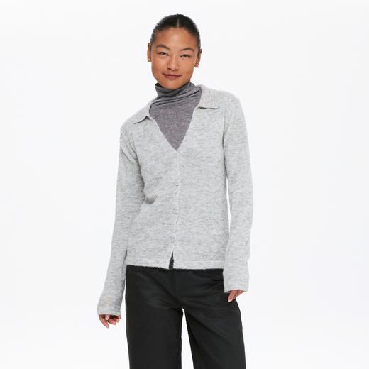 oneup羊驼毛V领修身翻领针织衫 商品图0