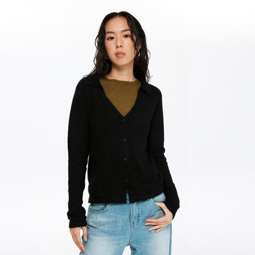 oneup羊驼毛V领修身翻领针织衫 商品图3