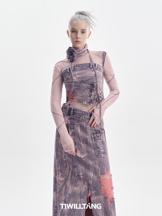 TIWILLTANG启世录“布达佩斯”网纱牛仔搭配套装女抹胸半裙两件套 商品图1