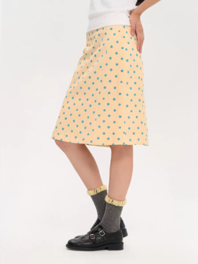 heris/H53117/波点印花 立裁分割微喇 直筒显瘦百搭半裙