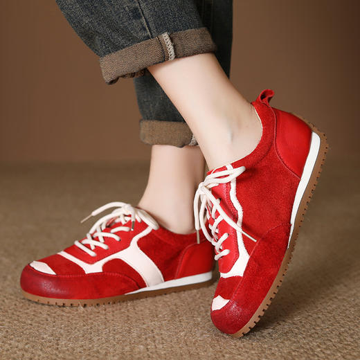 FR 85095韩版复古真皮德训鞋拼色芭蕾搭扣阿甘鞋 商品图2