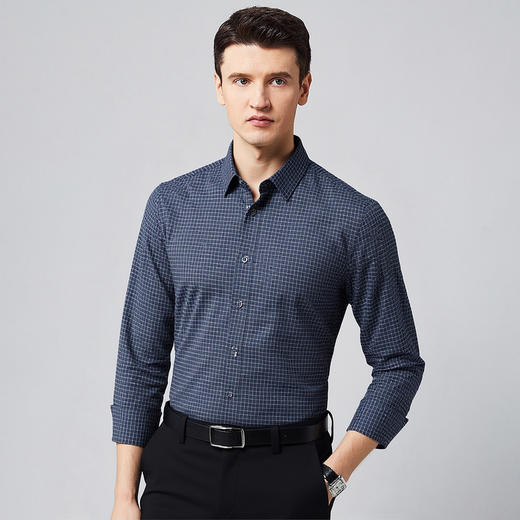 罗蒙春秋长袖格子衬衫男士亲肤柔软商务风气质上班通勤男士衬衣 商品图1