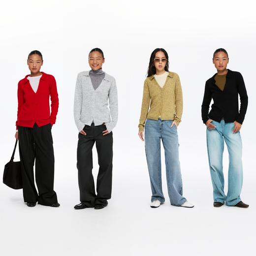 oneup羊驼毛V领修身翻领针织衫 商品图4