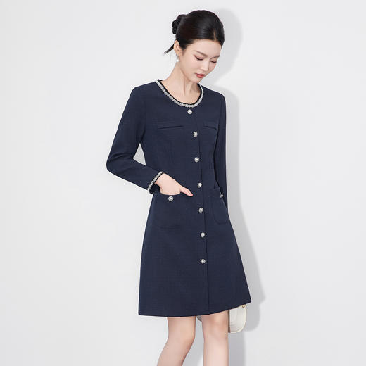 「高货wl」全新升级【铂金会员330/天猫439/差价109】(01839)洛诗琳气质小香风连衣裙2025秋季优雅通勤钉珠领连衣裙 商品图0