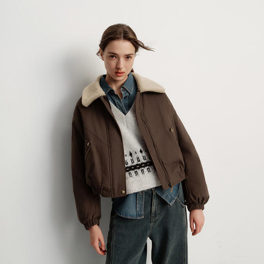 森马外套女冬季夹棉仿羊羔毛翻领oversize磨毛2025新款巴恩风夹克 商品图2