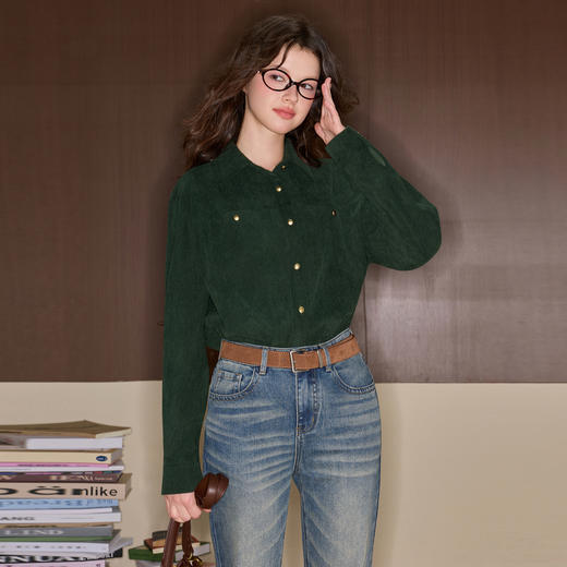 三彩独醒2025冬季新款灯芯绒衬衫翻领宽松衬衣休闲复古F 商品图2