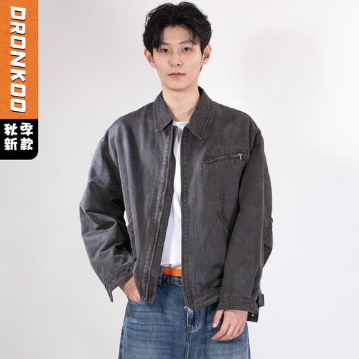 DRONKOO 2025 翻领左胸斜拉链隐形贴袋绒感料中厚夹克 商品图0