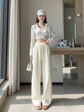 冰点价！仅限11.11！退货勿拍【秋上新】米白刺绣小标休闲直筒裤卫裤-喜出