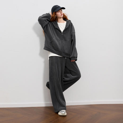 三彩2025冬季新款慵懒休闲裤高腰加绒保暖宽松阔腿裤长裤简约M 商品图2