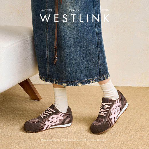 西遇轻便德训鞋女新款秋季丑萌复古平底休闲鞋子内增高运动鞋V1857054 商品图3