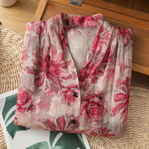 B106-8832025休闲夏季新款女装短袖宽松高端优雅简约慵懒风衬衫女 商品图1