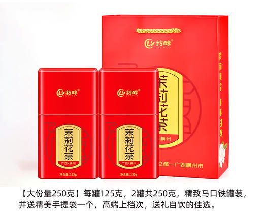 心选丨【支持试饮不满意全额退】六窨嫩芽国家地理保护标志产品广西横县茉莉花茶玉螺赠送礼品袋（125g*2罐） 商品图9