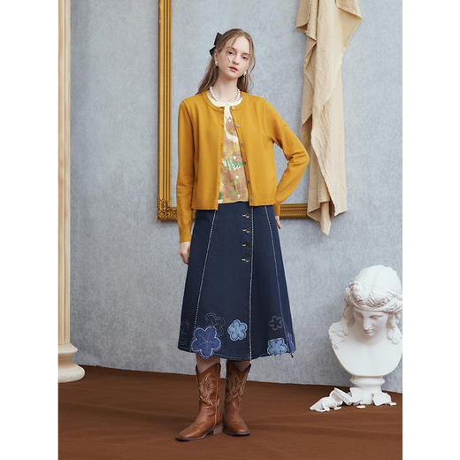 两三事梵高文艺几度夕阳2025秋季新款向日葵印花假两件针织开衫女 商品图3