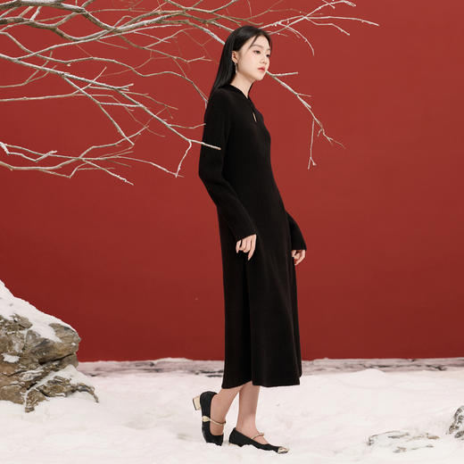 三彩【夜深知雪】2025冬季新款针织裙连衣裙A字裙长裙C 商品图2