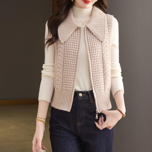 CC 26-9122翻领针织马甲拉链叠穿宽松毛衣背心 商品图1