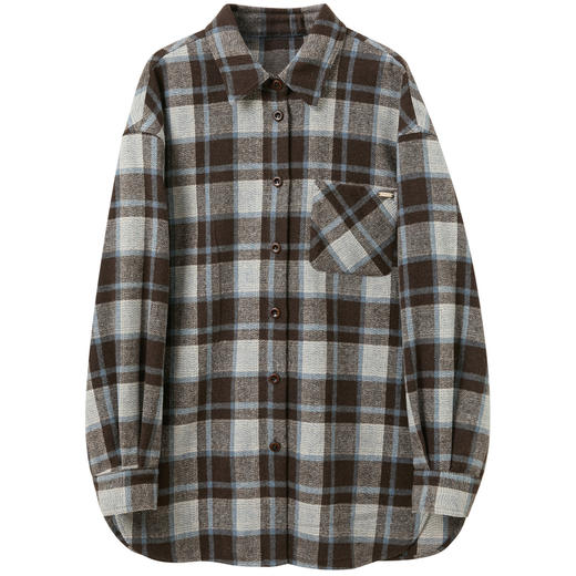 三彩2025冬季新款格纹呢料衬衫翻领宽松阔版中长衬衣保暖叠穿M 商品图4