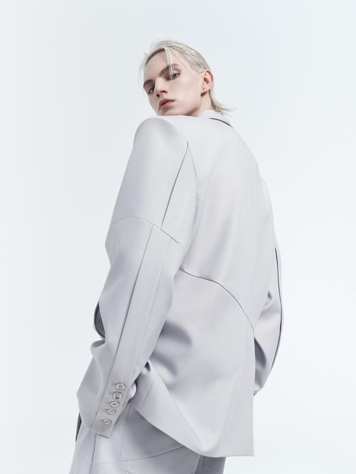 TIWILLTANG启世录“极世殿宇”高奢隽雅银灰色金属异型扣长袖西装 商品图2