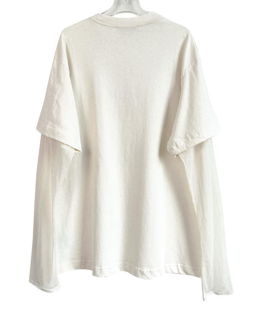 中性款网纱拼接假两件长袖T恤001 商品图1