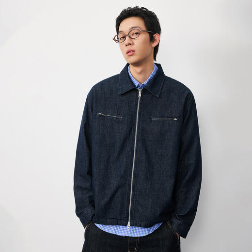 NPC潮牌对称双口袋翻领拉链牛仔夹克短款男挺阔上新NP57DC10 商品图3