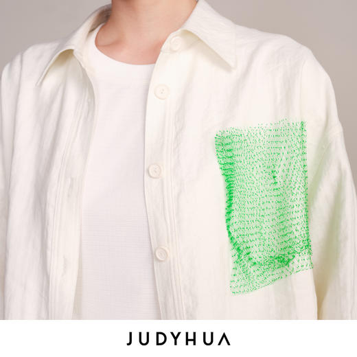 JUDYHUA J For Judy 解构绿意网纱立体褶长袖衬衫 商品图3