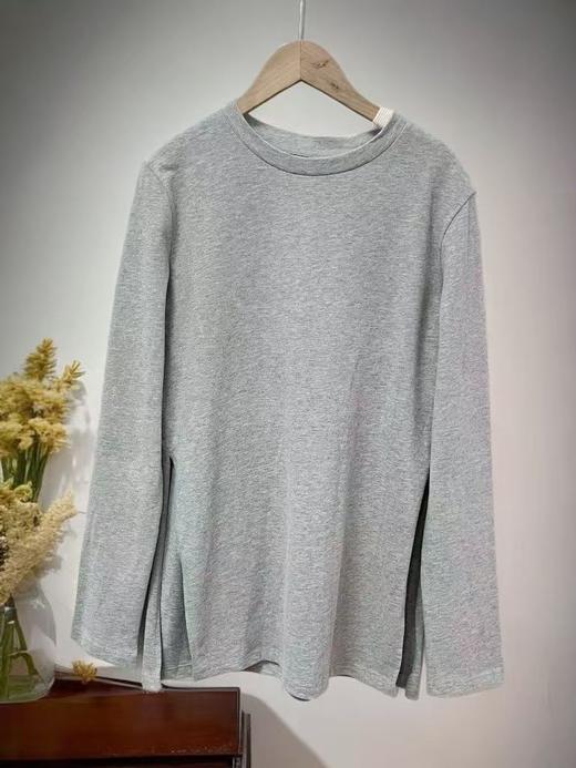 11.11直降到底！！【秋上新】240侧开叉灰色长袖侧开叉T恤-喜出 商品图1