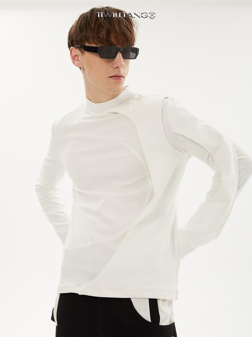 TIWILLTANG启世录 SETS 结构层次精梳棉黑白长袖T恤 商品图1