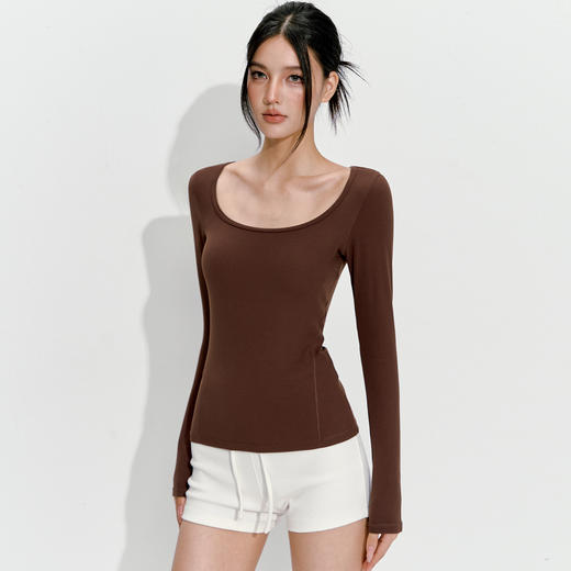 【限时秒】YOGACODE【火树银花系列】裸感高弹长袖瑜伽服上衣修身显瘦性感大领口运动上衣女DWT125581 商品图3