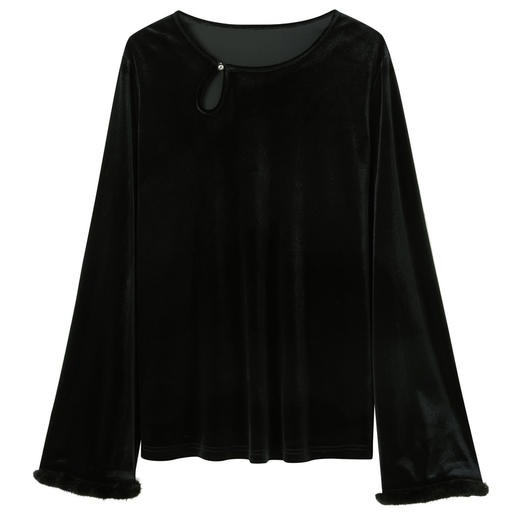 三彩【天光云影】2025冬季新款丝绒小衫镂空喇叭袖上衣C 商品图4