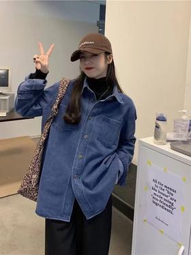 【秋上新】7456牛仔双口袋衬衫-喜出