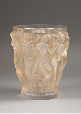 独角鹿西洋古董1927年法国顶级水晶工坊莱俪LALIQUE设计出品「Bacchantes 酒神祭司」主题欧泊水晶花瓶