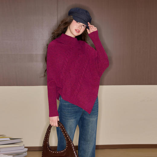 三彩独醒2025冬季新款复古针织衫半高领绞花毛衫设计感F 商品图3