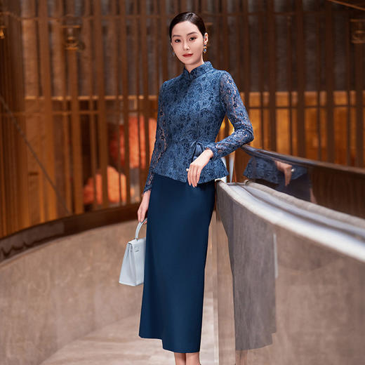 YBY N246新中式套装裙气质蕾丝外套时尚半身裙两件套裙 商品图1