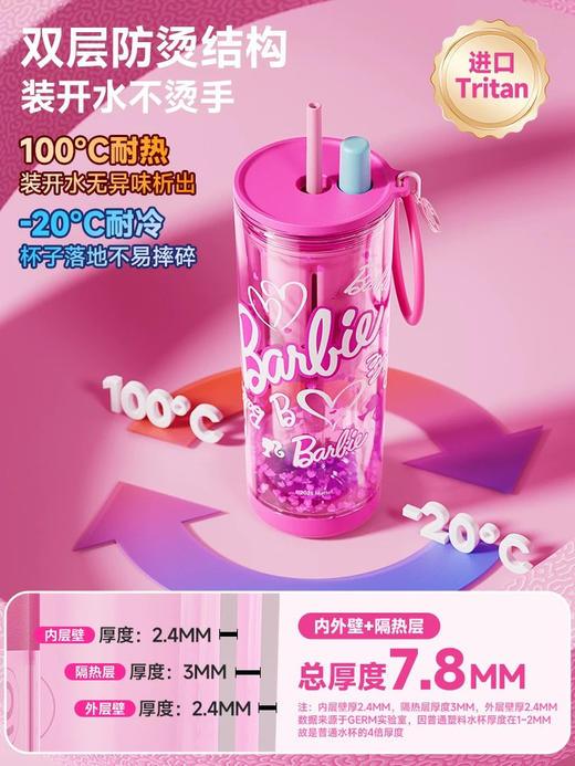 格沵 杯壶类塑料杯芭比系列粉光星运杯(珠粉) 商品图1