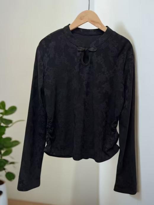 【秋上新】国风盘口镂空提花长袖小衫-喜出 商品图3